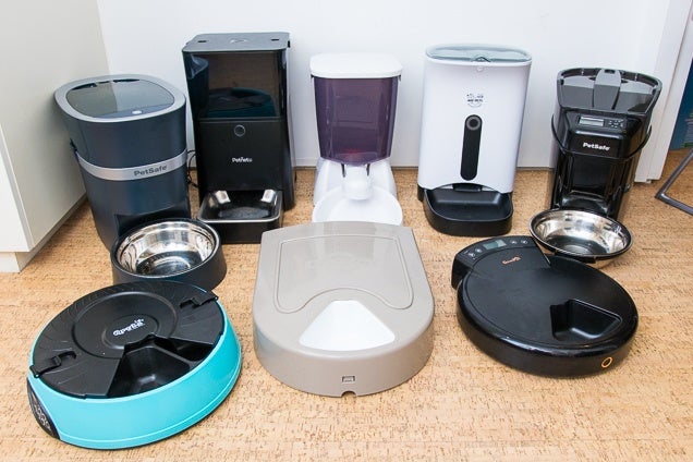 Various types of automated feeders for pets 