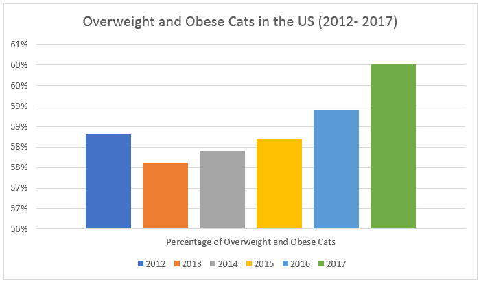 A chart demonstrating the rise in pet obesity over the past decade